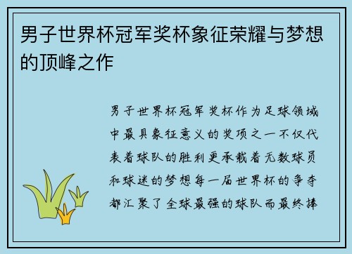 男子世界杯冠军奖杯象征荣耀与梦想的顶峰之作